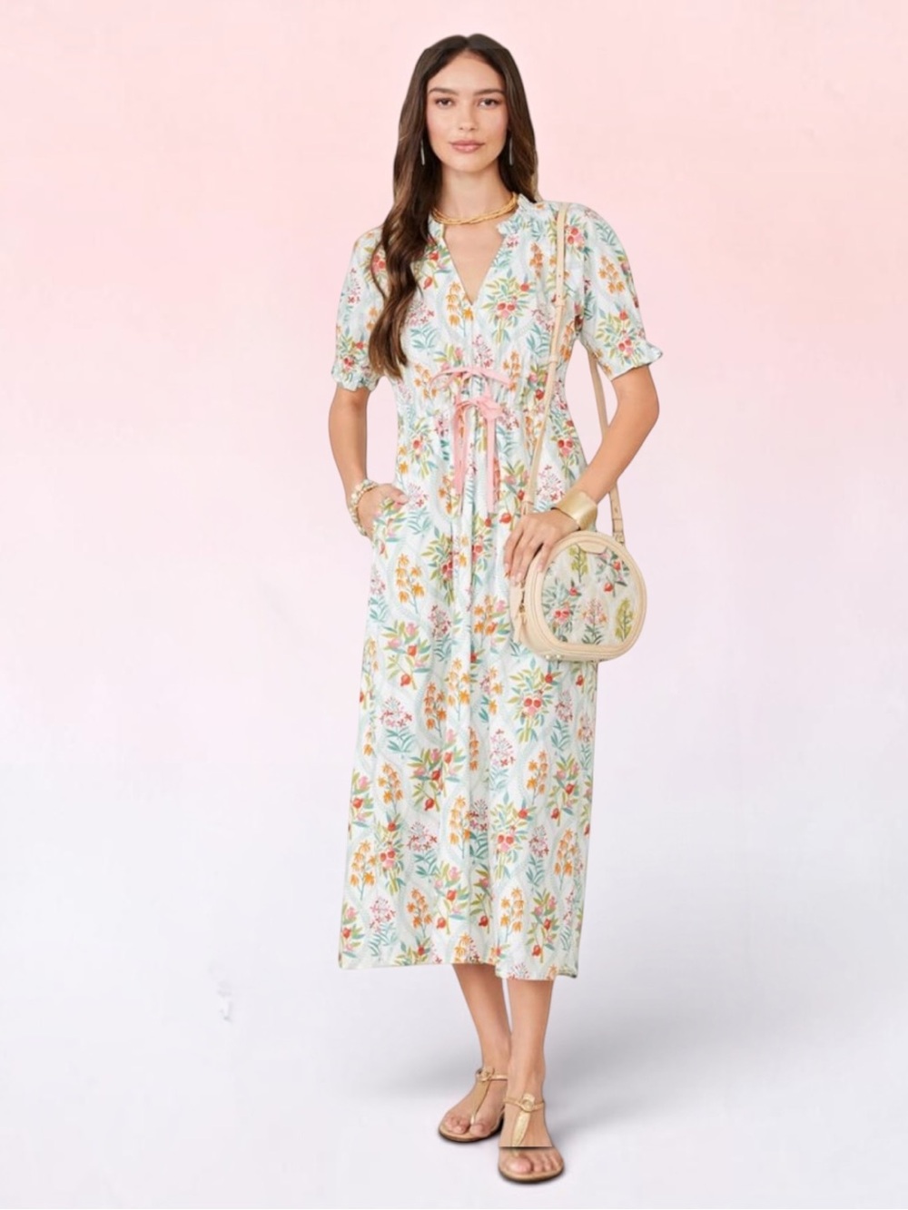 Spartina 449 Joanie Midi Dress Queenie Topiary White Size Small